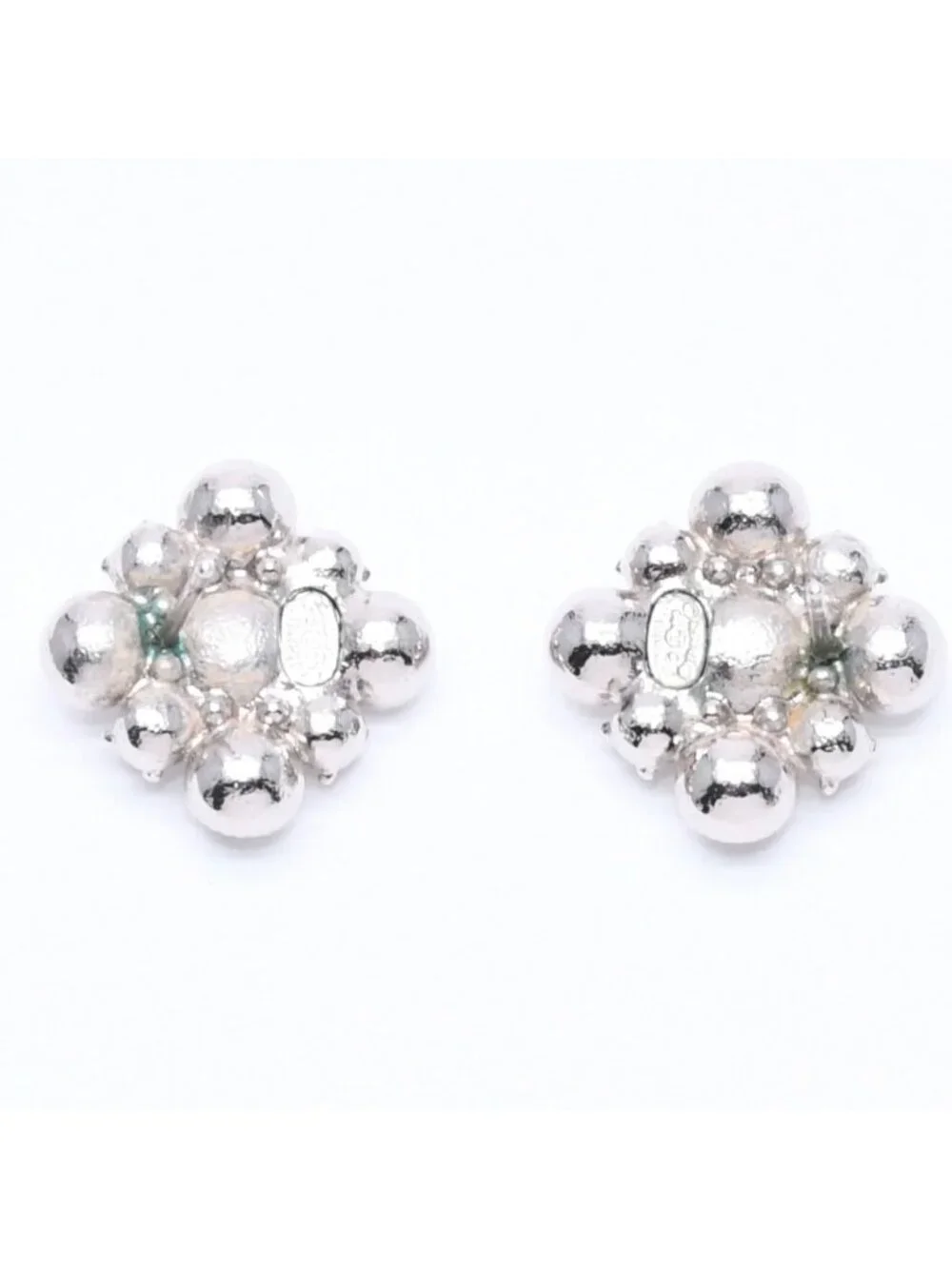 Chanel Earrings Round Big Stone 09 Silver Color Rhinestone